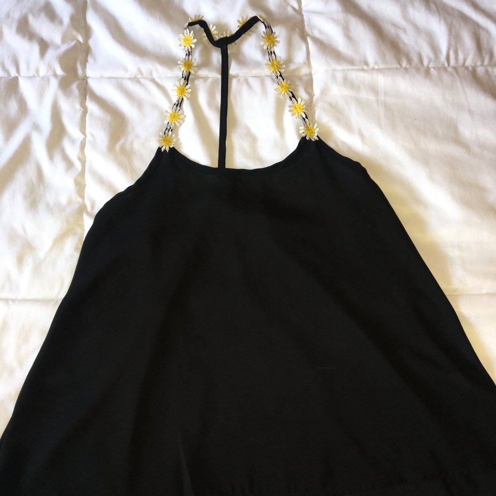 Black Daisy Tank Top Women's Small